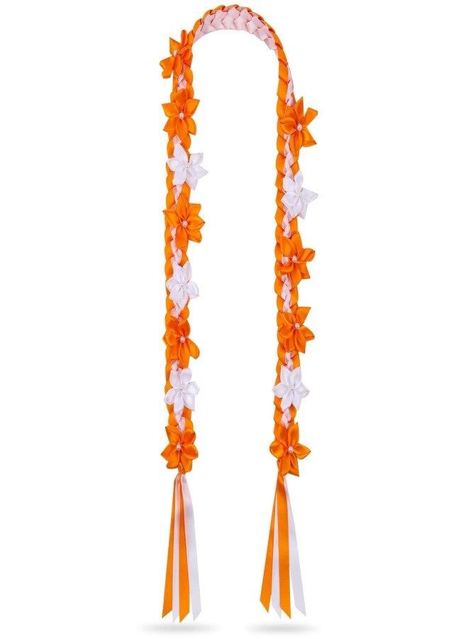 TFTAFAN TFTANFAN Graduation Flower Lei Hawaiian Floral Necklace for Graduation Ceremony Graduation money lei Gift for Women Men (Orange and White) - Image 1